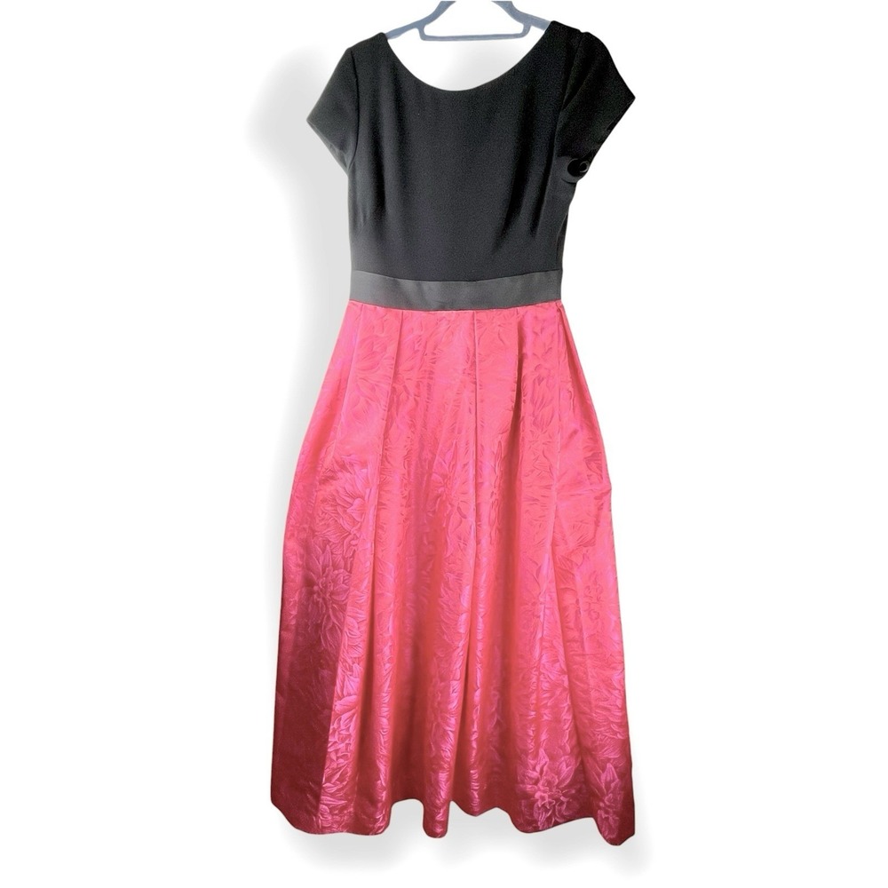 THEIA Pink Floral Jacquard Ballgown 10 Black Gown Backless Evening Dress Maxi